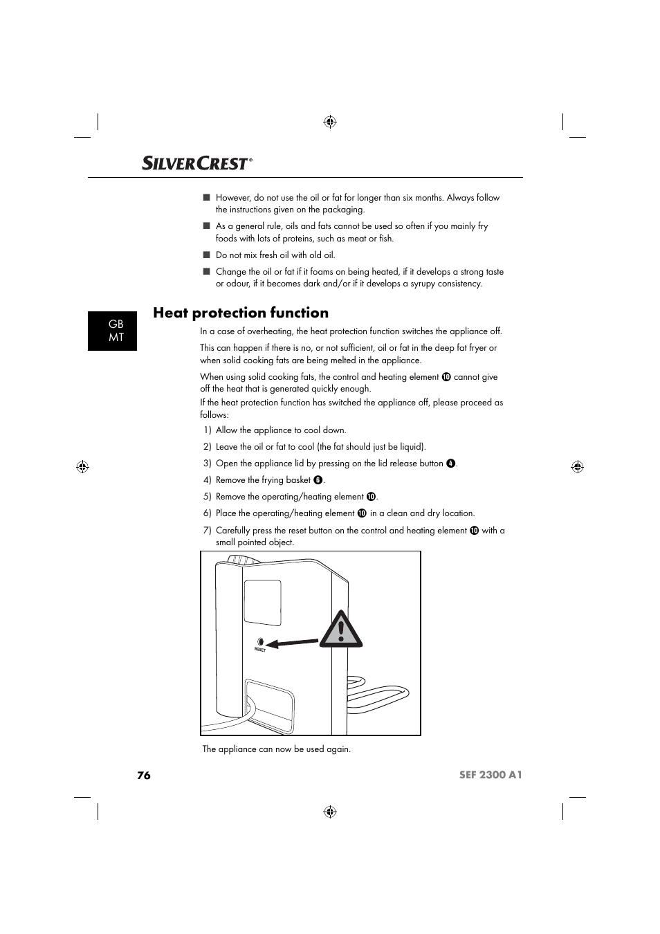 Heat protection function, Gb mt | Silvercrest SEF 2300 A1 User Manual | Page 79 / 104
