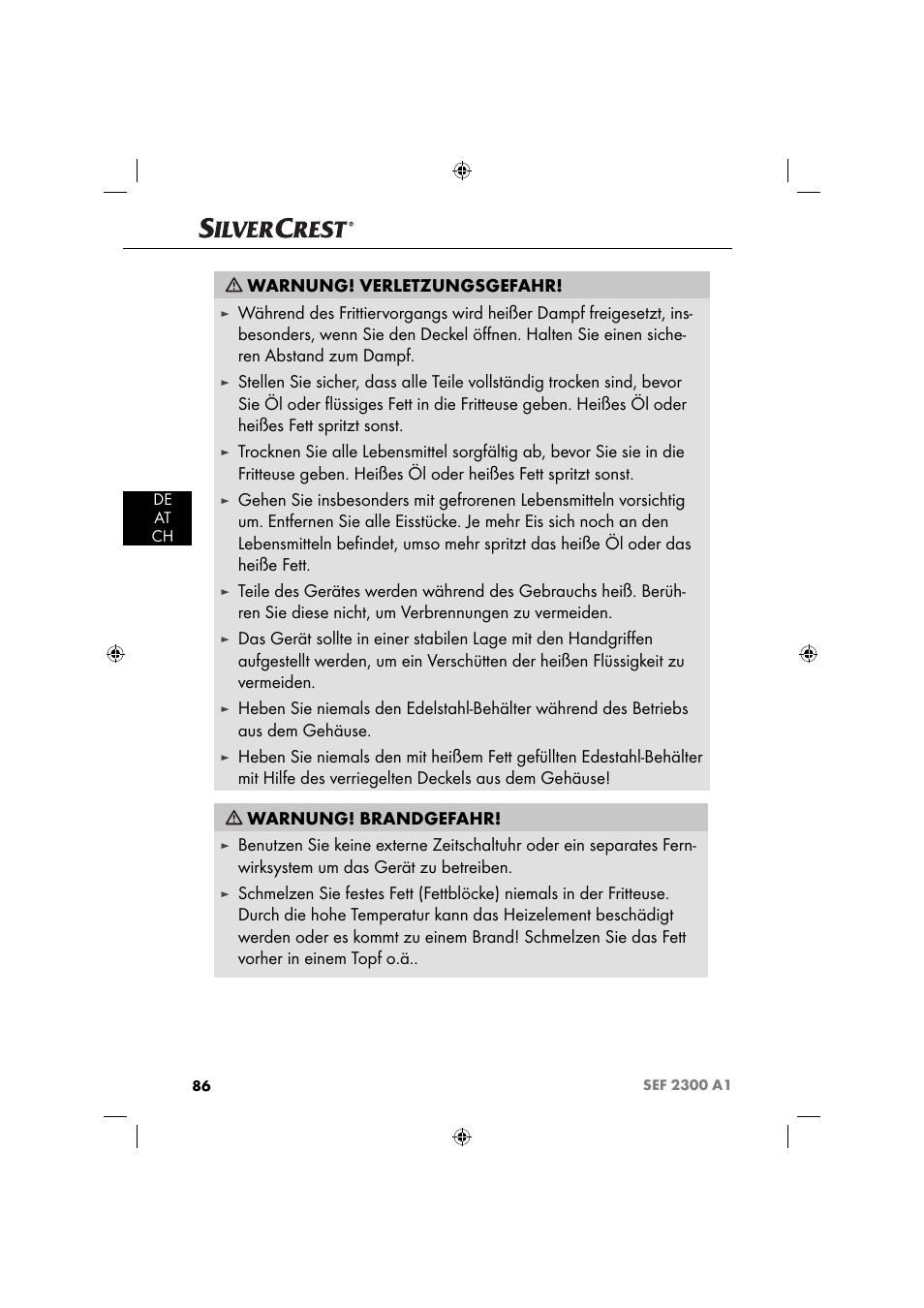 Warnung! verletzungsgefahr | Silvercrest SEF 2300 A1 User Manual | Page 89 / 104