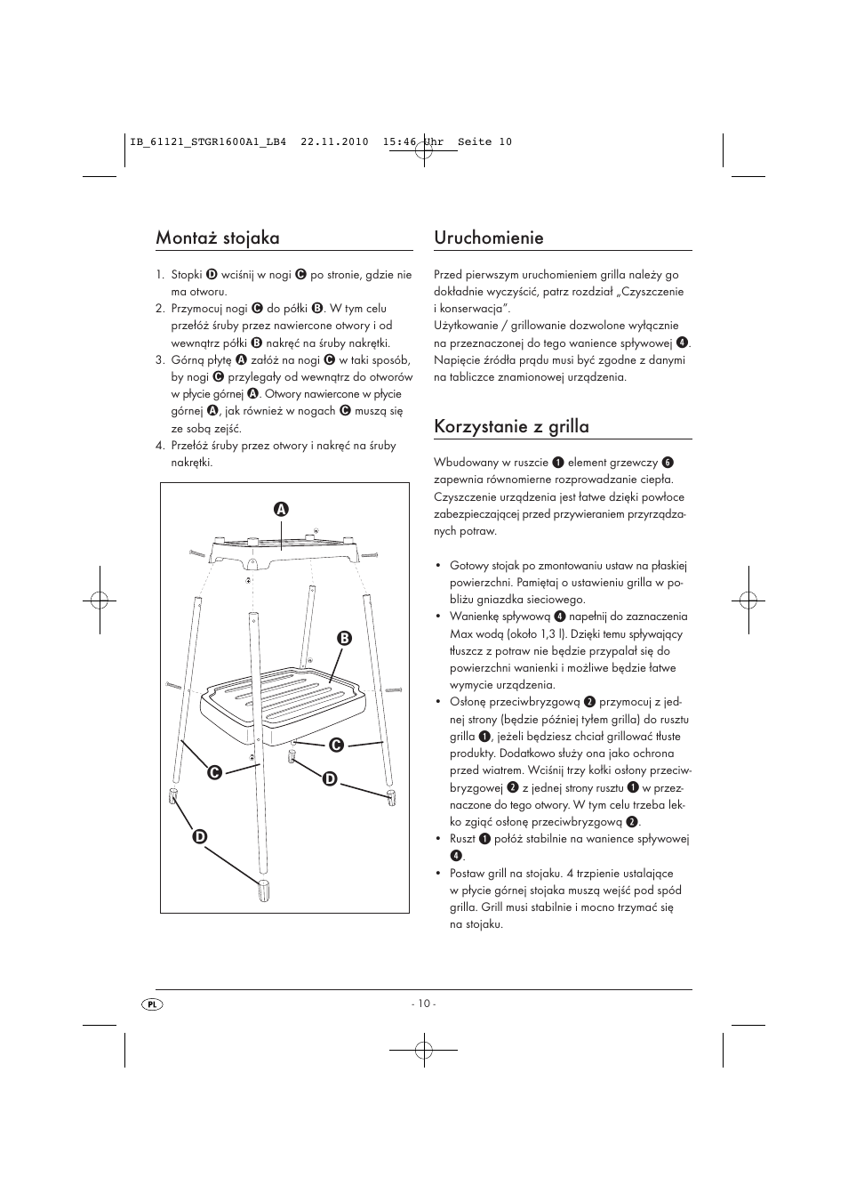 Montaż stojaka, Uruchomienie, Korzystanie z grilla | Silvercrest STGR 1600 A1 User Manual | Page 12 / 44