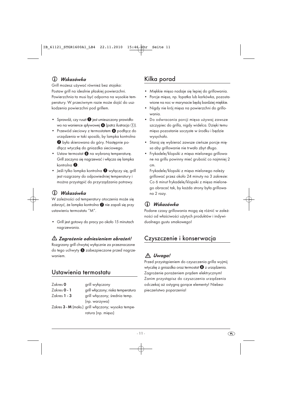 Ustawienia termostatu, Kilka porad, Czyszczenie i konserwacja | Silvercrest STGR 1600 A1 User Manual | Page 13 / 44