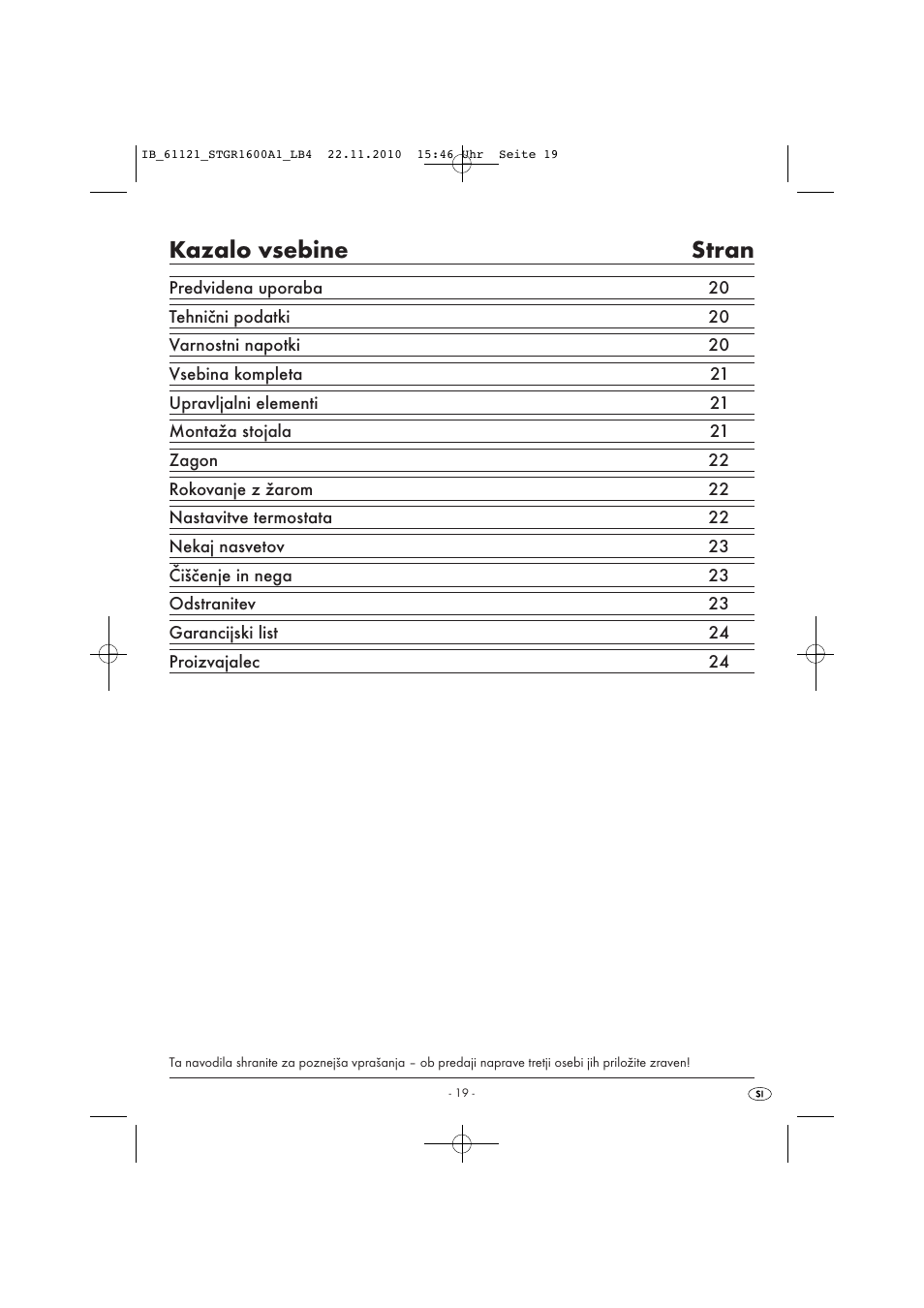 Kazalo vsebine stran | Silvercrest STGR 1600 A1 User Manual | Page 21 / 44