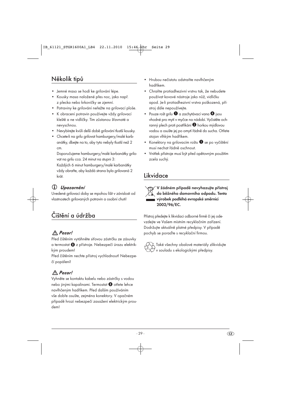 Několik tipů, Čištění a údržba, Likvidace | Silvercrest STGR 1600 A1 User Manual | Page 31 / 44