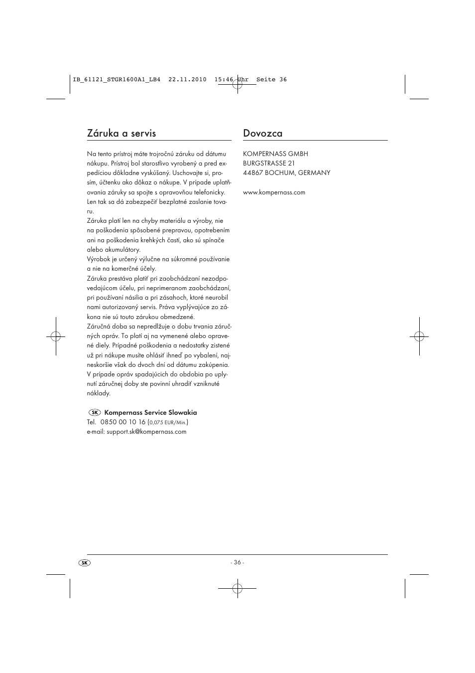 Záruka a servis, Dovozca | Silvercrest STGR 1600 A1 User Manual | Page 38 / 44