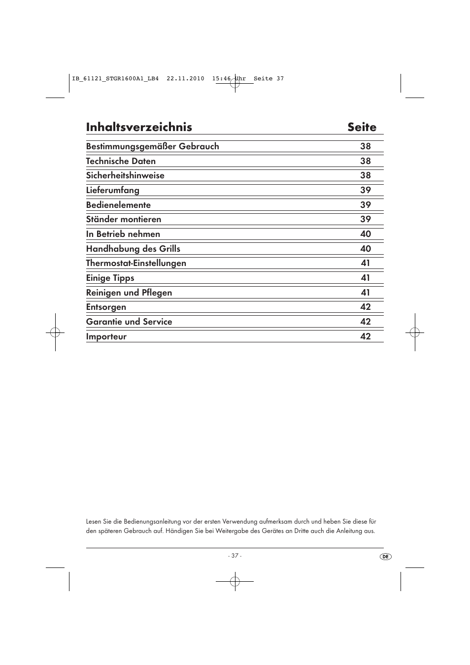 Inhaltsverzeichnis seite | Silvercrest STGR 1600 A1 User Manual | Page 39 / 44