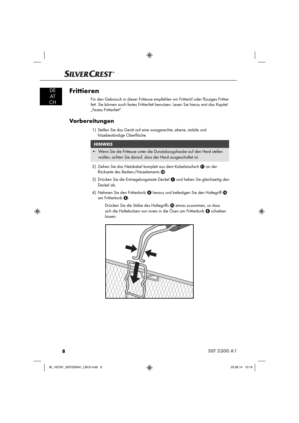 Frittieren, Vorbereitungen, De at ch | Silvercrest SEF 2300 A1 User Manual | Page 11 / 84