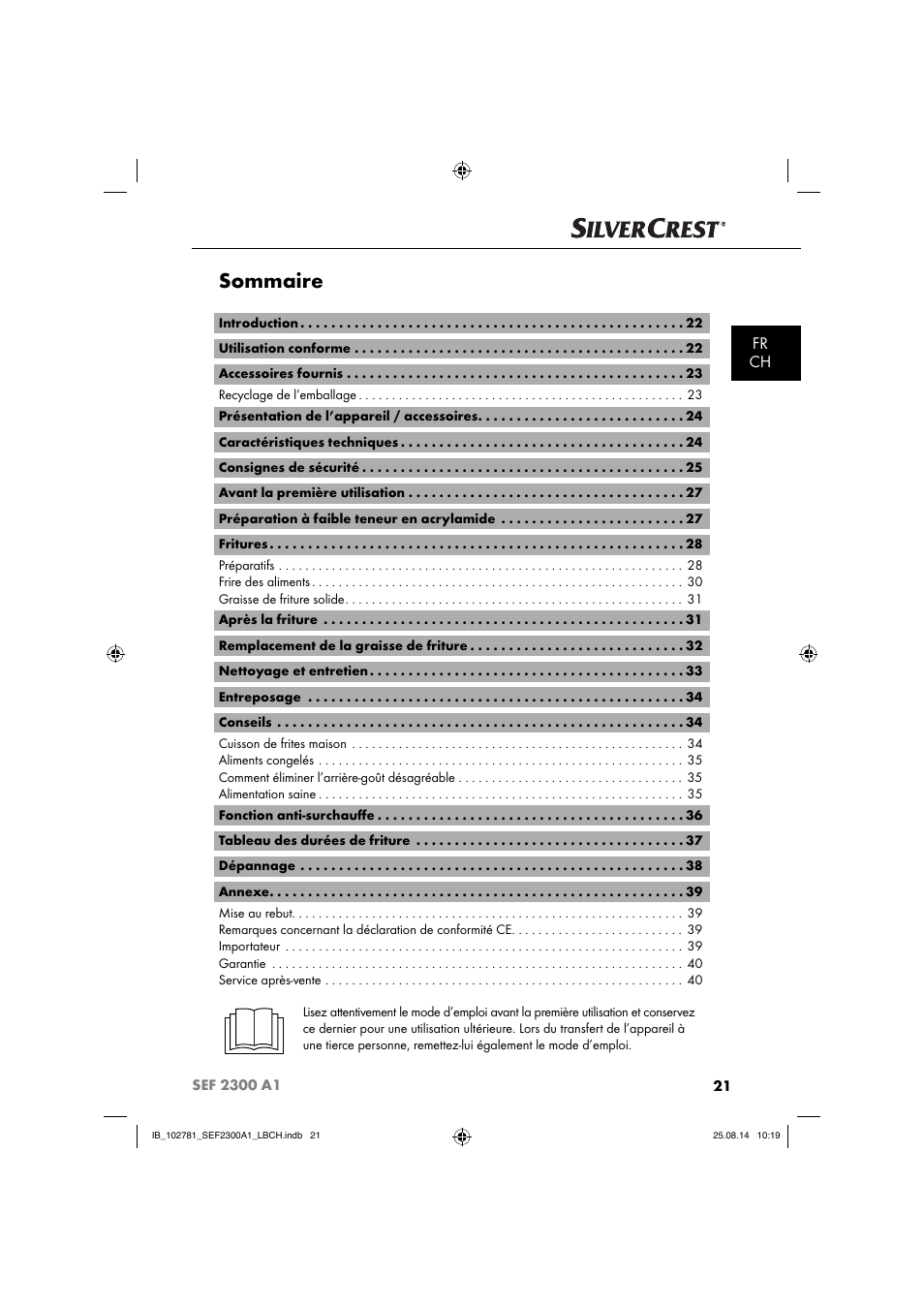 Sommaire, Fr ch | Silvercrest SEF 2300 A1 User Manual | Page 24 / 84