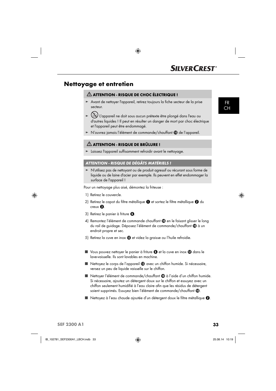 Nettoyage et entretien, Fr ch | Silvercrest SEF 2300 A1 User Manual | Page 36 / 84