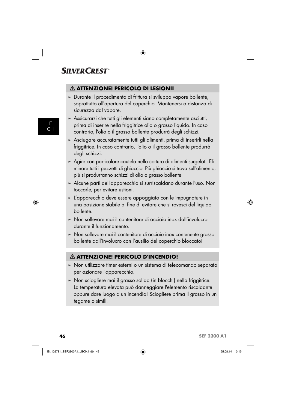 Attenzione! pericolo di lesioni | Silvercrest SEF 2300 A1 User Manual | Page 49 / 84