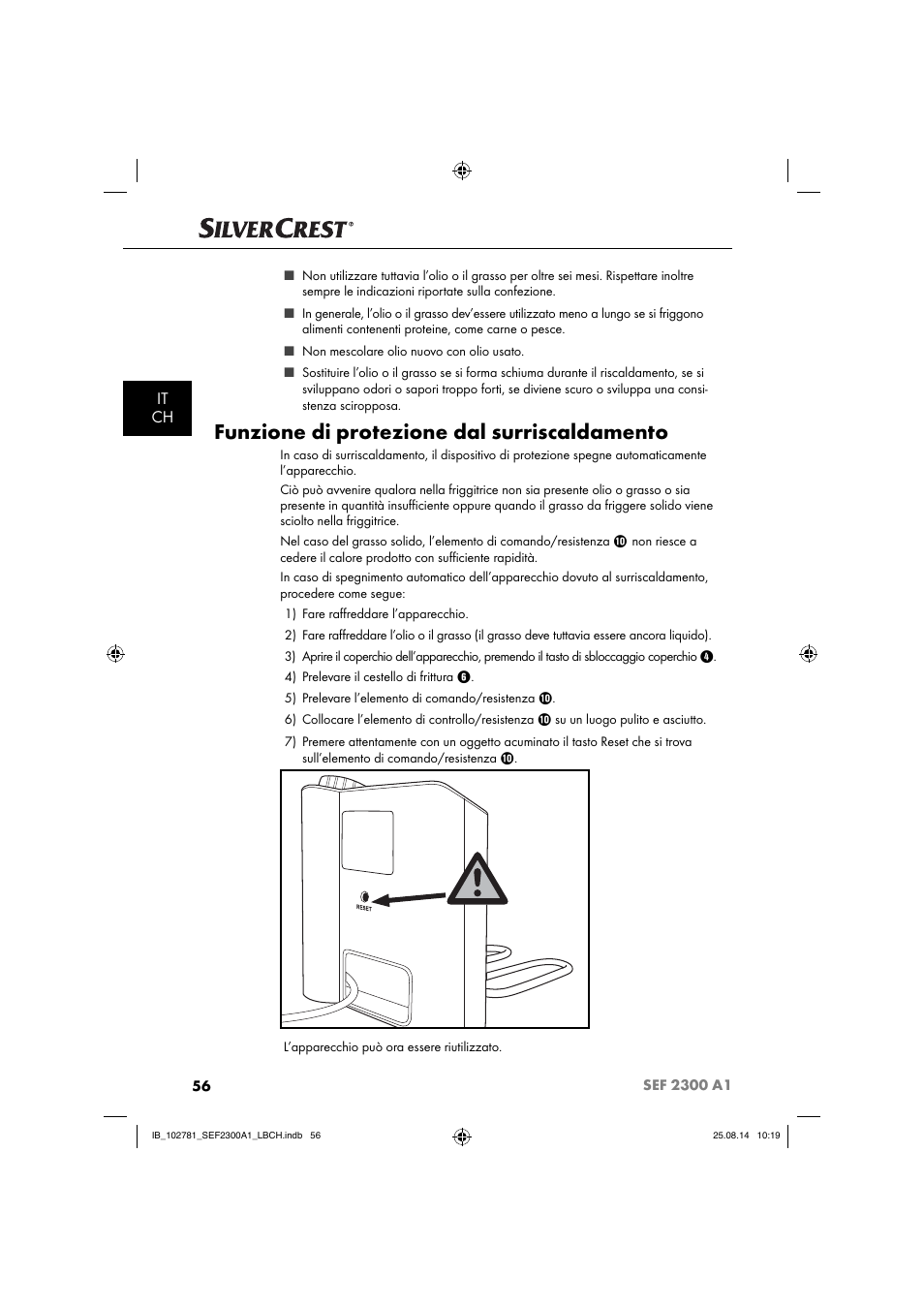 Funzione di protezione dal surriscaldamento, It ch | Silvercrest SEF 2300 A1 User Manual | Page 59 / 84