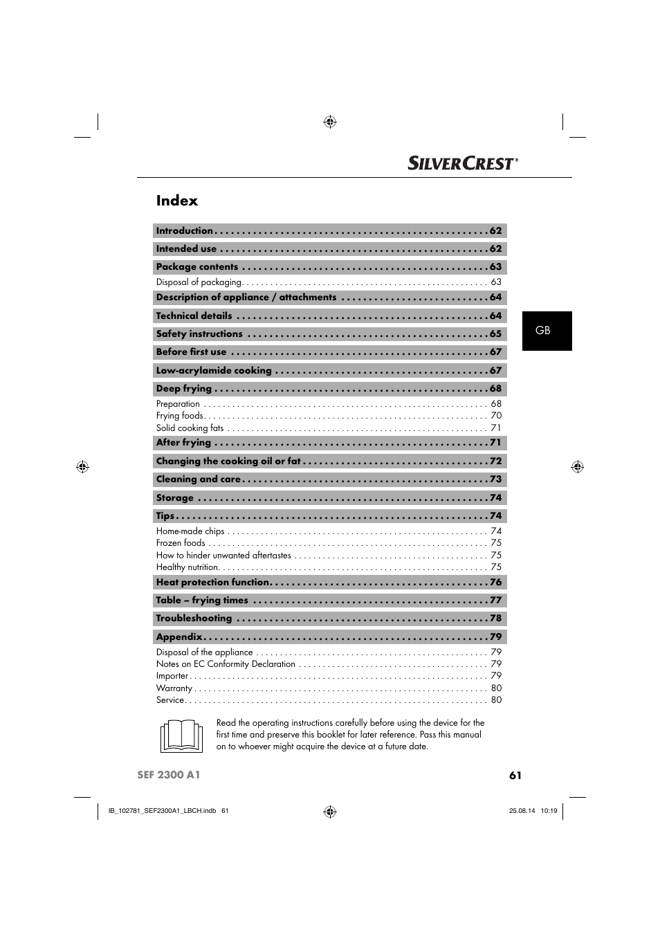 Index | Silvercrest SEF 2300 A1 User Manual | Page 64 / 84