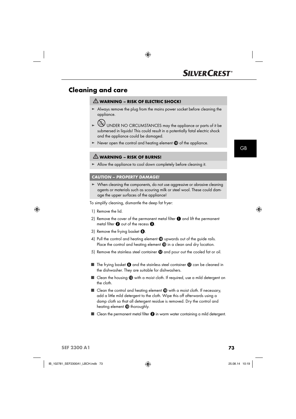 Cleaning and care | Silvercrest SEF 2300 A1 User Manual | Page 76 / 84