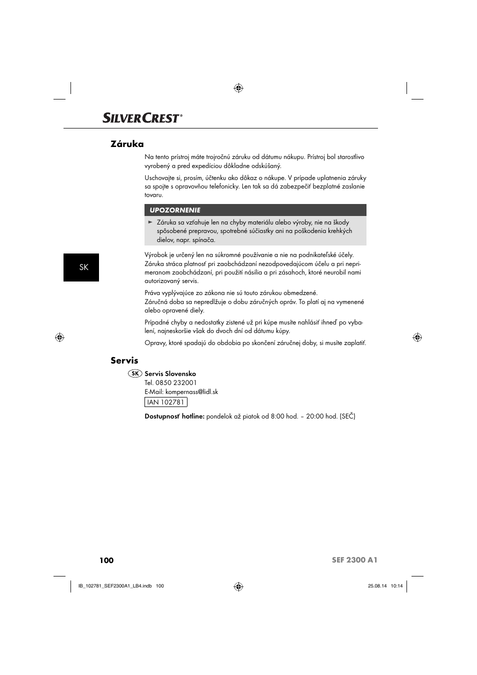 Záruka, Servis | Silvercrest SEF 2300 A1 User Manual | Page 103 / 124