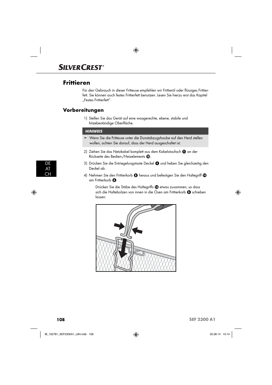 Frittieren, Vorbereitungen, De at ch | Silvercrest SEF 2300 A1 User Manual | Page 111 / 124