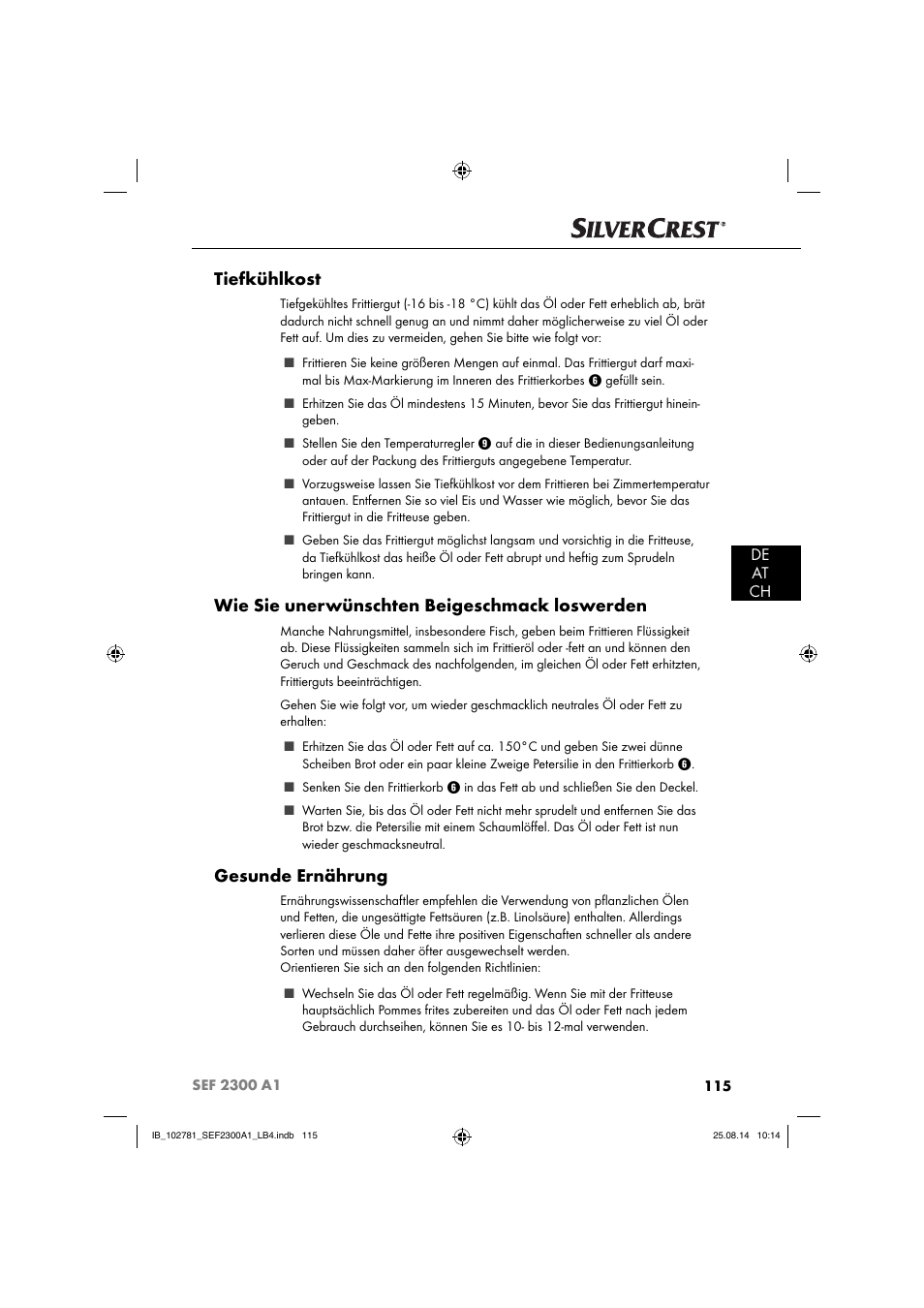 Tiefkühlkost, Wie sie unerwünschten beigeschmack loswerden, Gesunde ernährung | De at ch | Silvercrest SEF 2300 A1 User Manual | Page 118 / 124