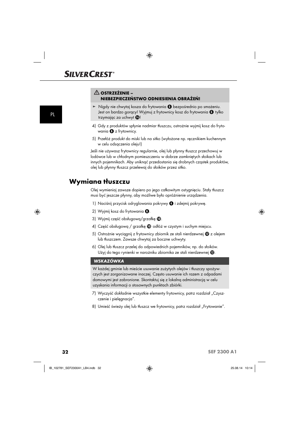 Wymiana tłuszczu | Silvercrest SEF 2300 A1 User Manual | Page 35 / 124