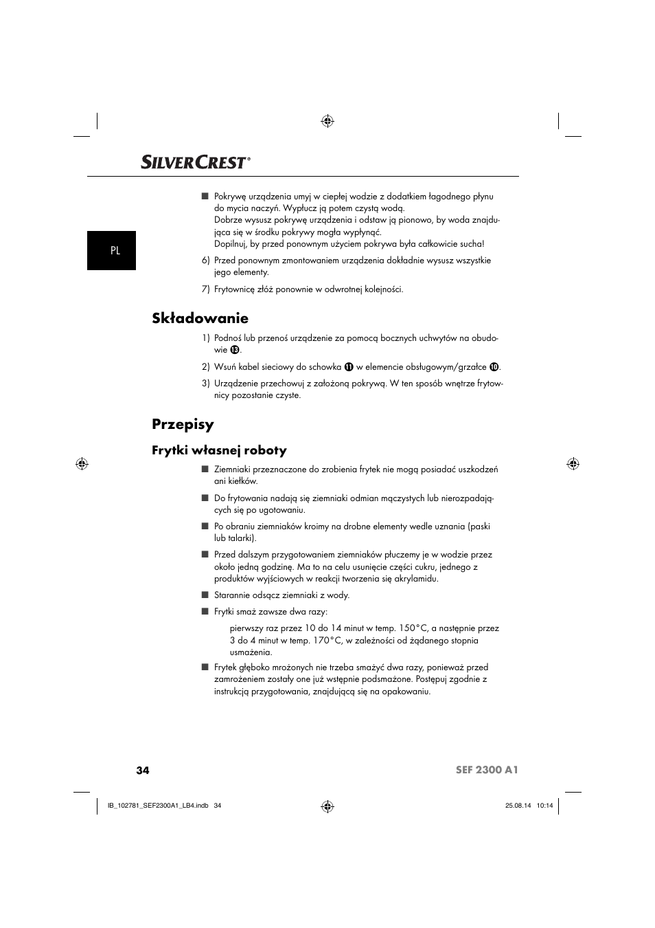 Składowanie, Przepisy, Frytki własnej roboty | Silvercrest SEF 2300 A1 User Manual | Page 37 / 124