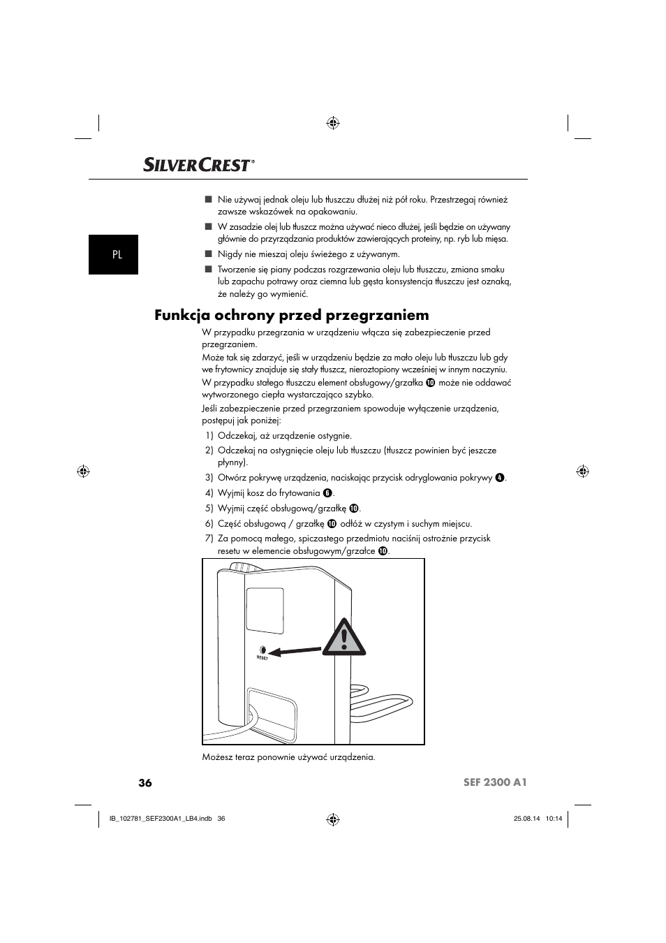 Funkcja ochrony przed przegrzaniem | Silvercrest SEF 2300 A1 User Manual | Page 39 / 124