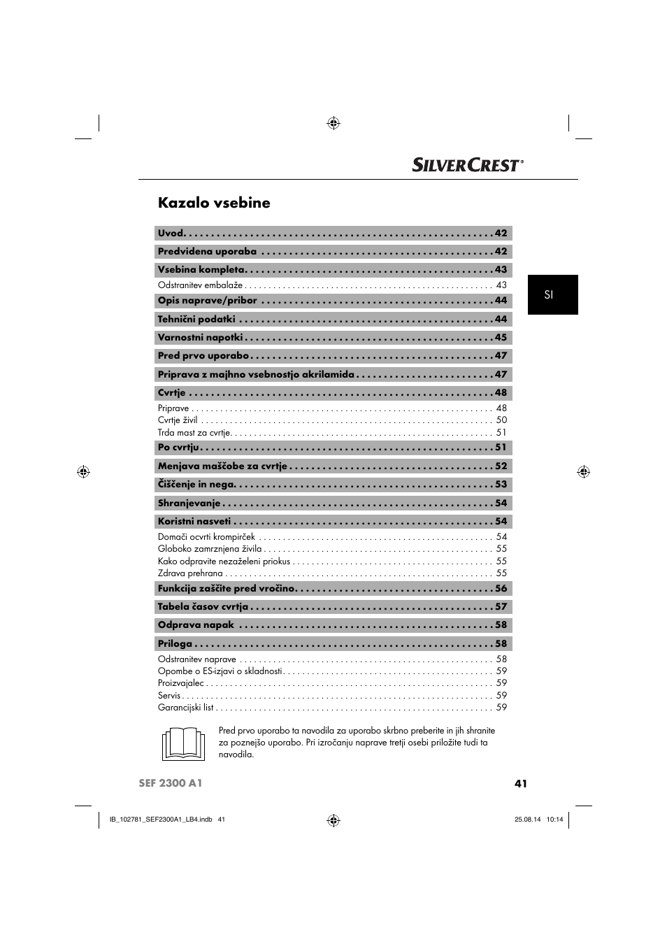 Kazalo vsebine | Silvercrest SEF 2300 A1 User Manual | Page 44 / 124