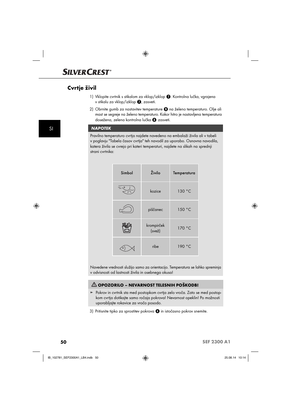 Cvrtje živil | Silvercrest SEF 2300 A1 User Manual | Page 53 / 124