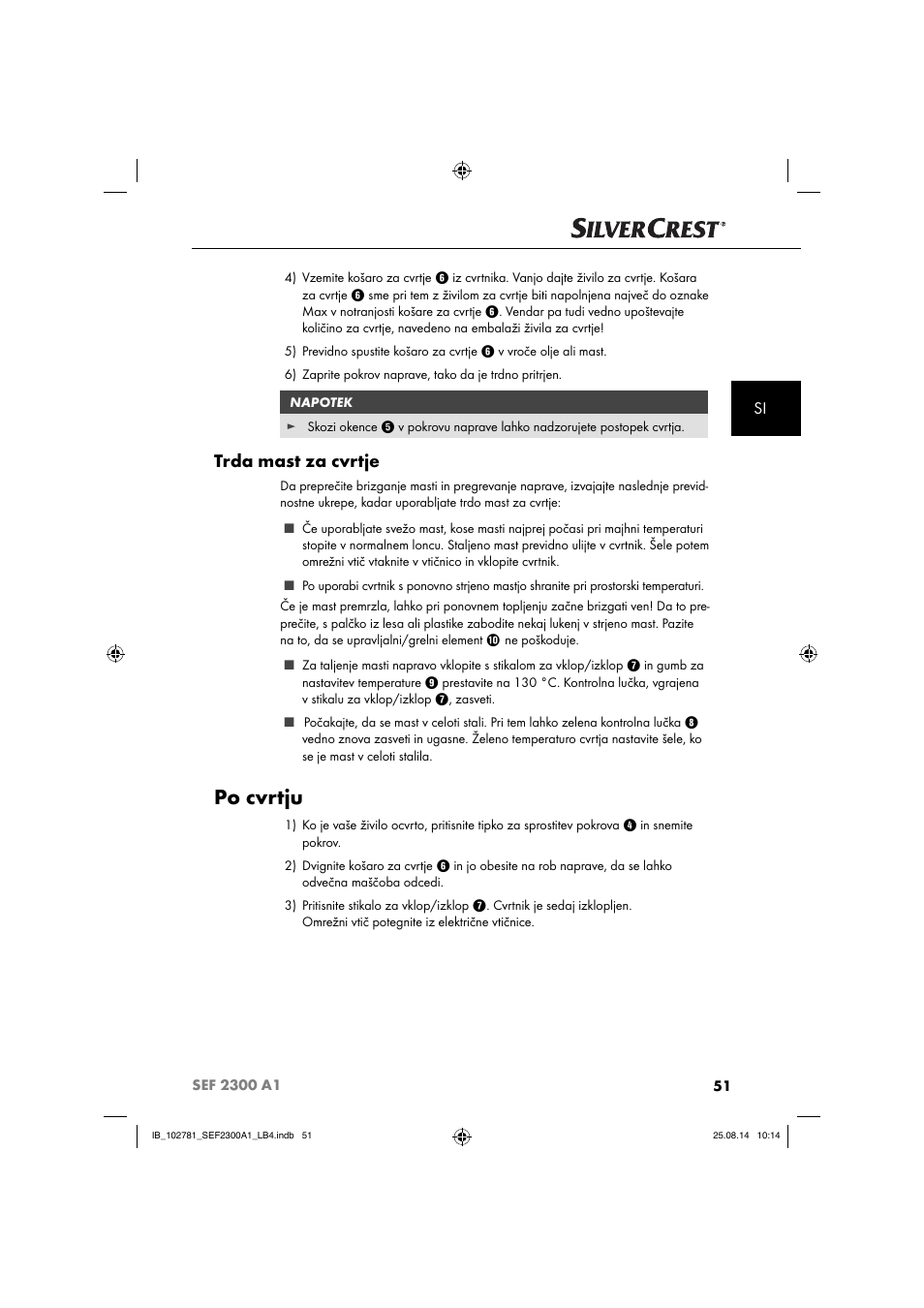 Po cvrtju, Trda mast za cvrtje | Silvercrest SEF 2300 A1 User Manual | Page 54 / 124