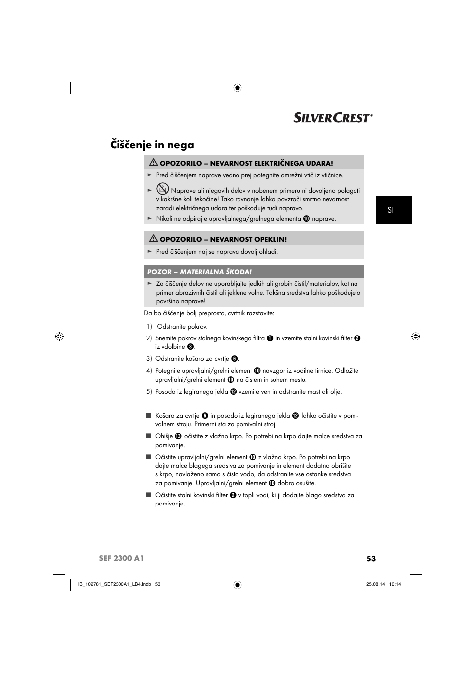 Čiščenje in nega | Silvercrest SEF 2300 A1 User Manual | Page 56 / 124