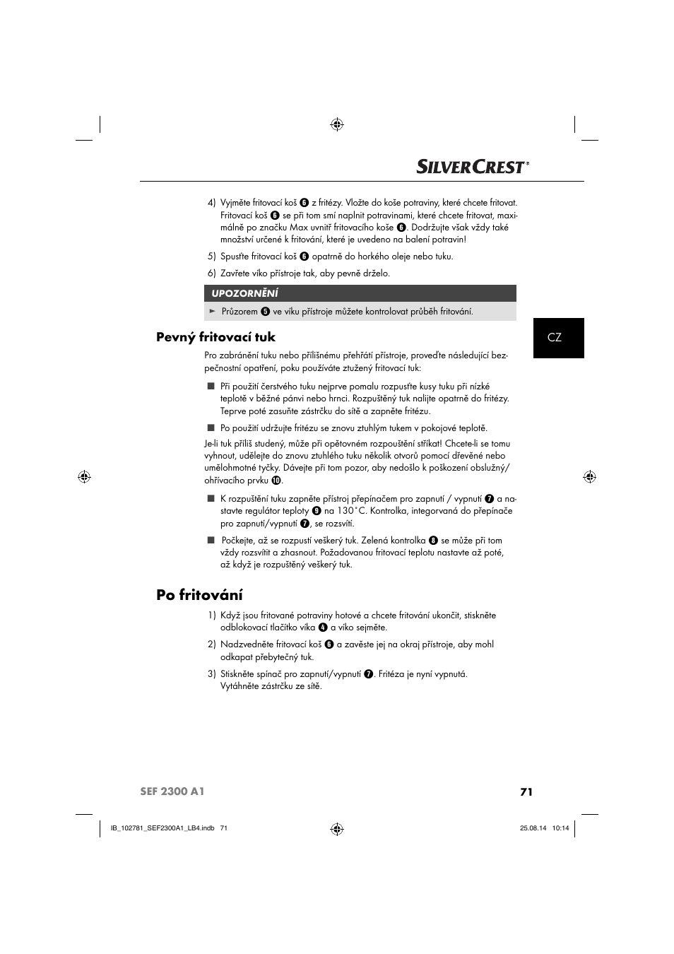 Po fritování, Pevný fritovací tuk | Silvercrest SEF 2300 A1 User Manual | Page 74 / 124