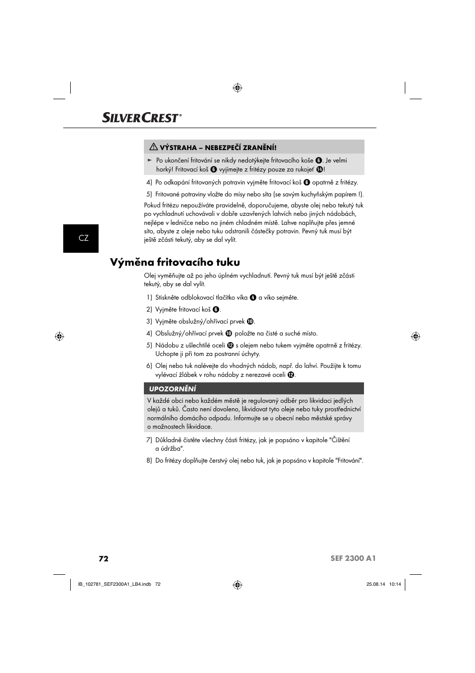 Výměna fritovacího tuku | Silvercrest SEF 2300 A1 User Manual | Page 75 / 124