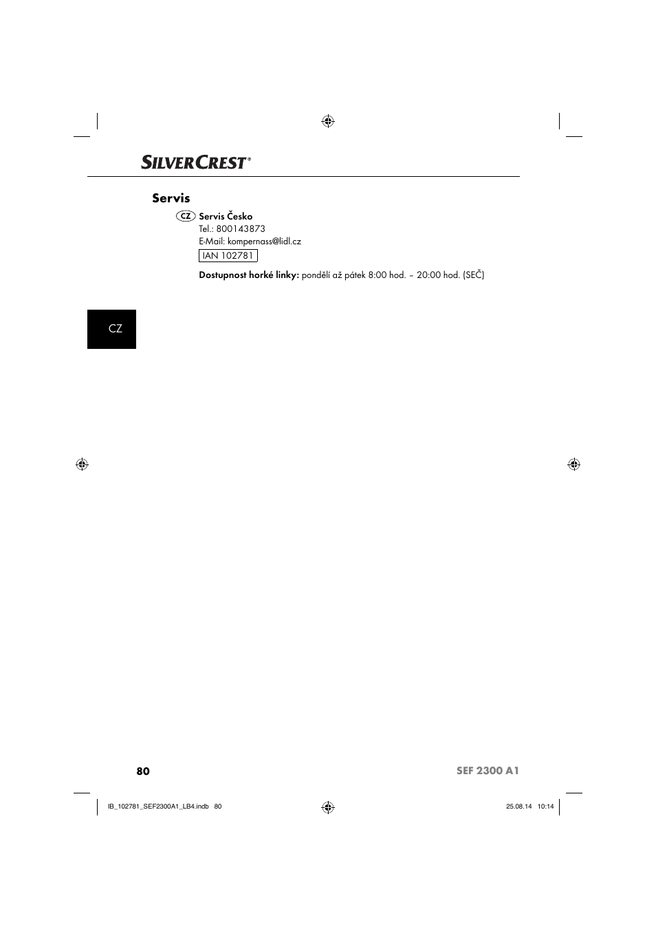 Servis | Silvercrest SEF 2300 A1 User Manual | Page 83 / 124