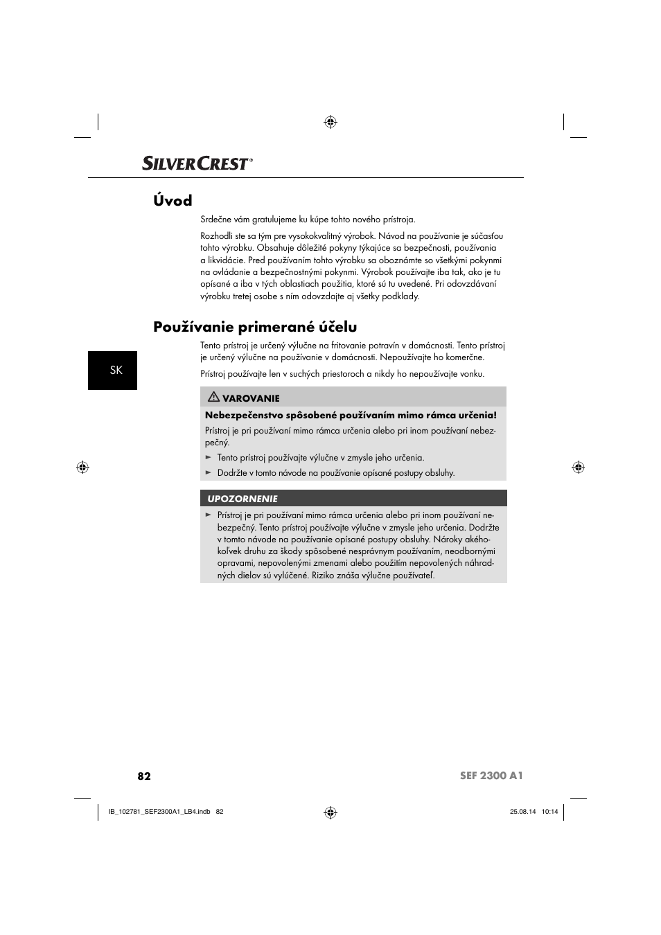 Úvod, Používanie primerané účelu | Silvercrest SEF 2300 A1 User Manual | Page 85 / 124