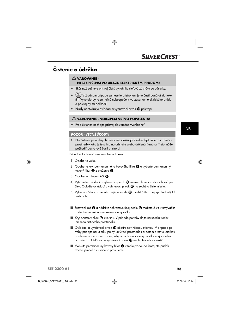 Čistenie a údržba | Silvercrest SEF 2300 A1 User Manual | Page 96 / 124