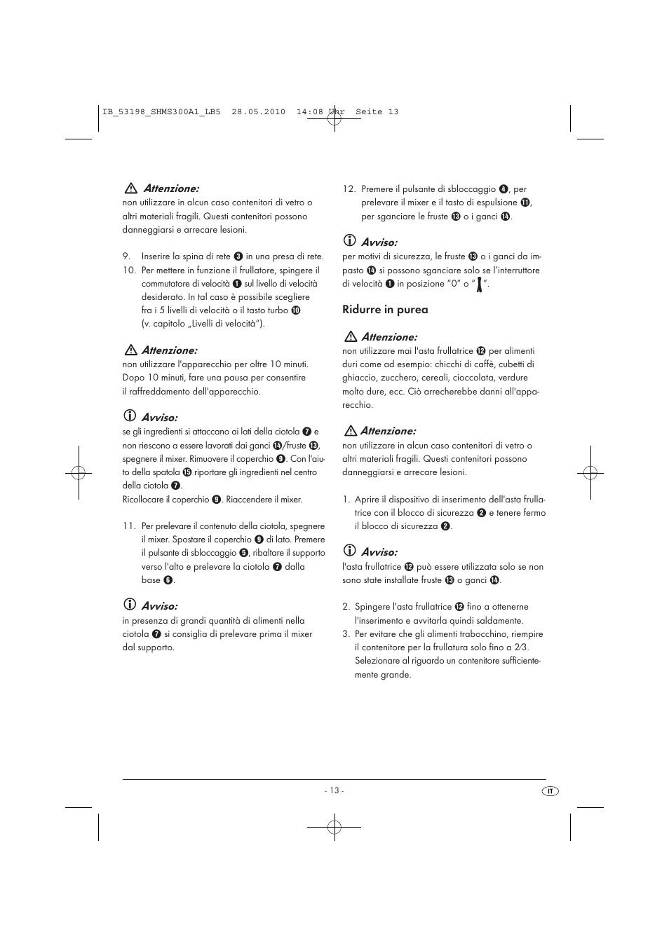 Attenzione, Avviso, Ridurre in purea attenzione | Silvercrest SHMS 300 A1 User Manual | Page 15 / 41