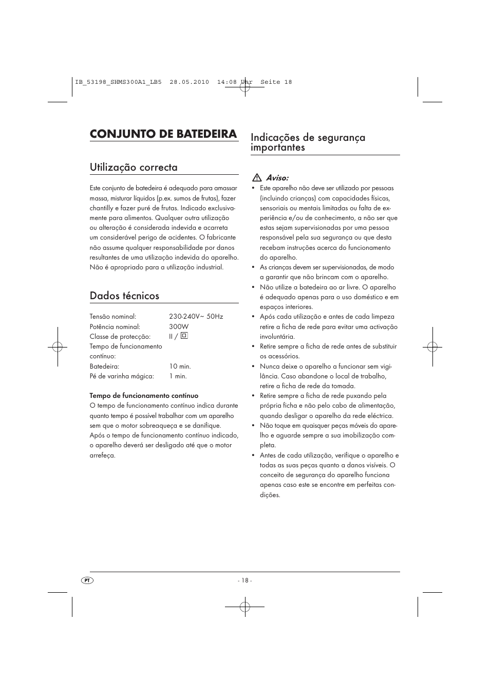 Conjunto de batedeira, Utilização correcta, Dados técnicos | Indicações de segurança importantes | Silvercrest SHMS 300 A1 User Manual | Page 20 / 41