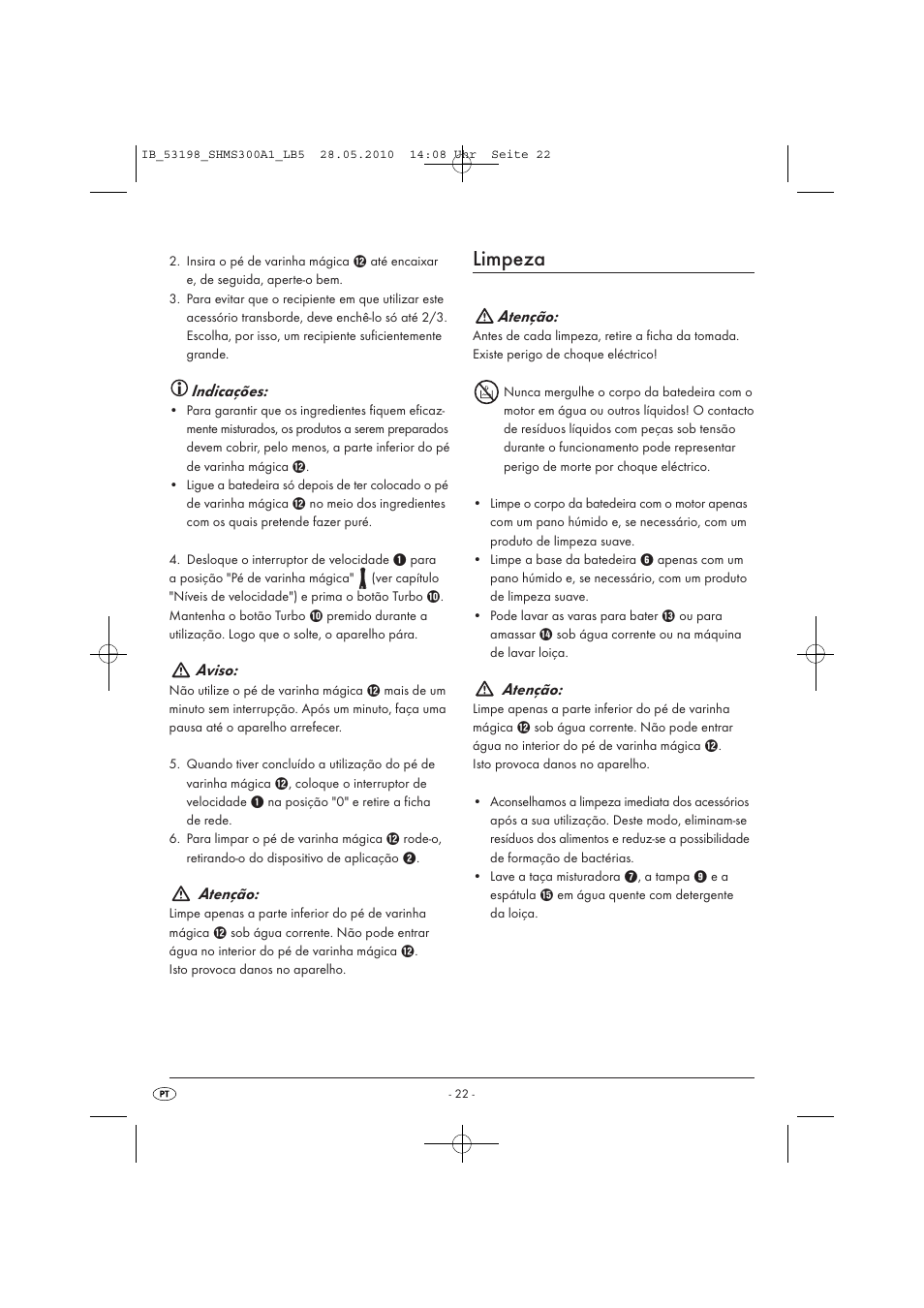 Limpeza, Indicações, Aviso | Atenção | Silvercrest SHMS 300 A1 User Manual | Page 24 / 41