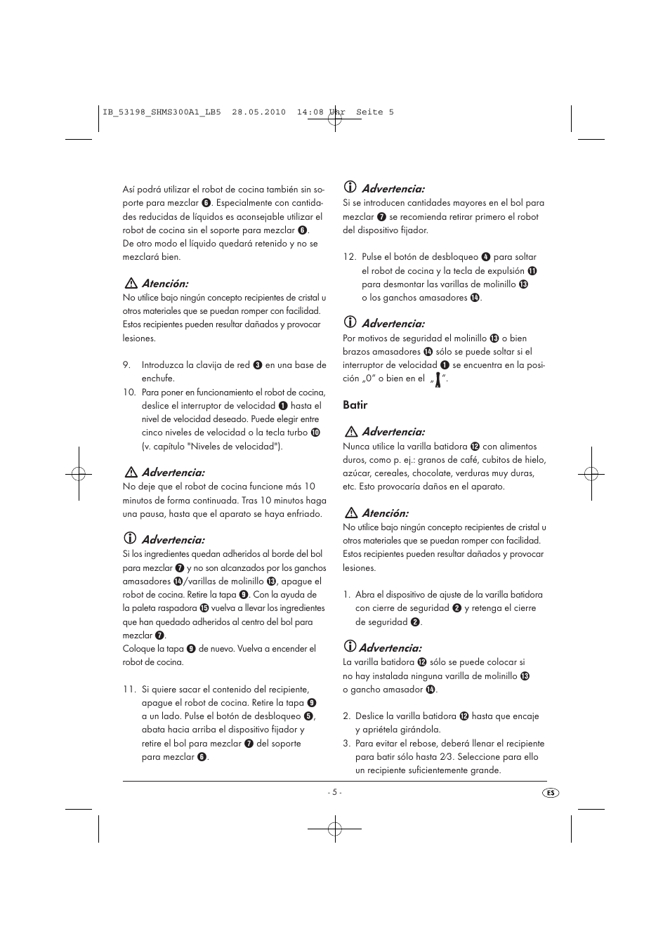 Atención, Advertencia, Batir advertencia | Silvercrest SHMS 300 A1 User Manual | Page 7 / 41