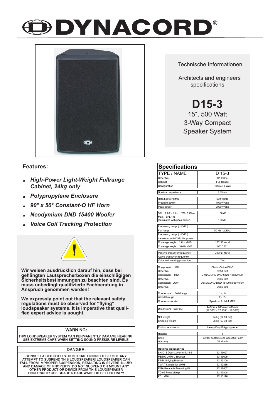 Dynacord D15-3 User Manual | 5 pages