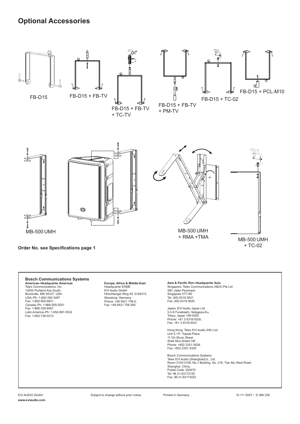 Optional accessories, Mb-500 umh | Dynacord D15-3 User Manual | Page 5 / 5