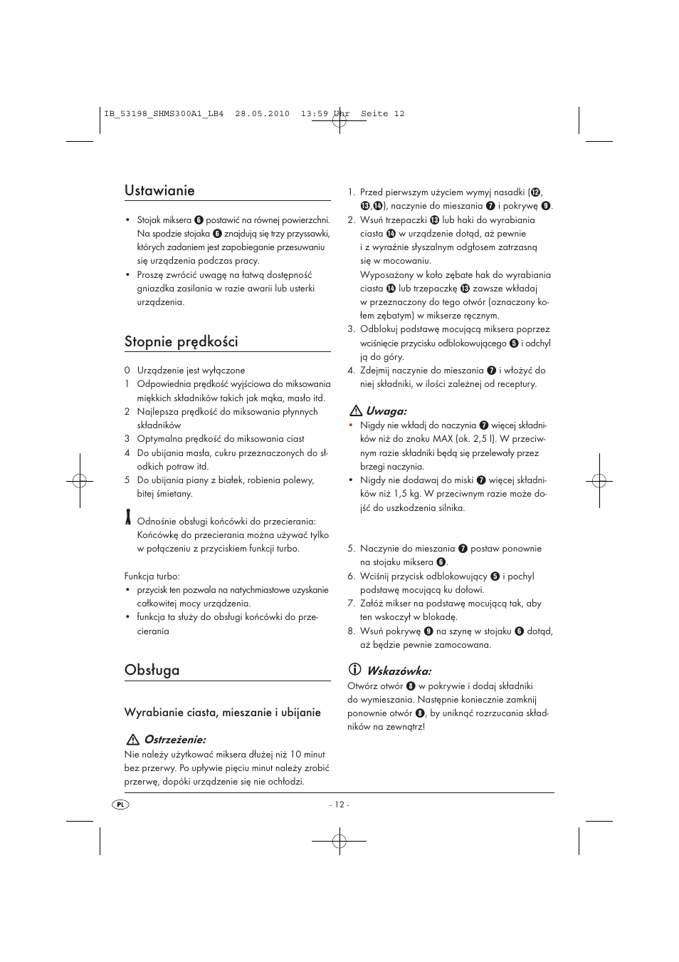 Ustawianie, Stopnie prędkości, Obsługa | Uwaga, Wskazówka | Silvercrest SHMS 300 A1 User Manual | Page 14 / 49