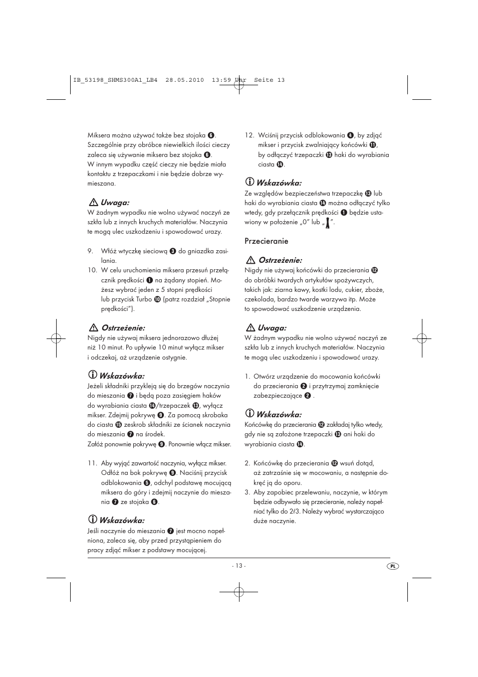 Uwaga, Ostrzeżenie, Wskazówka | Przecieranie ostrzeżenie | Silvercrest SHMS 300 A1 User Manual | Page 15 / 49