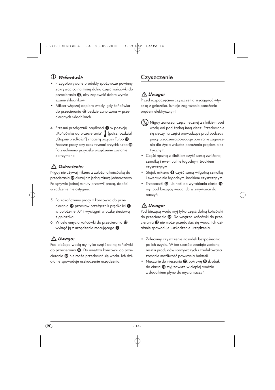 Czyszczenie, Wskazówki, Ostrzeżenie | Uwaga | Silvercrest SHMS 300 A1 User Manual | Page 16 / 49