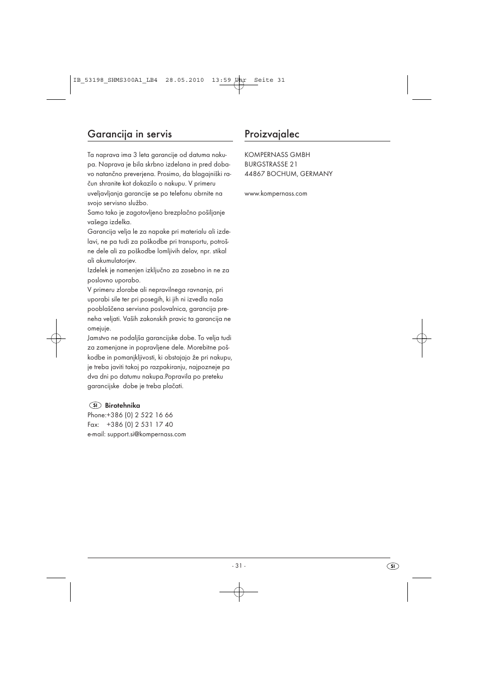 Garancija in servis, Proizvajalec | Silvercrest SHMS 300 A1 User Manual | Page 33 / 49