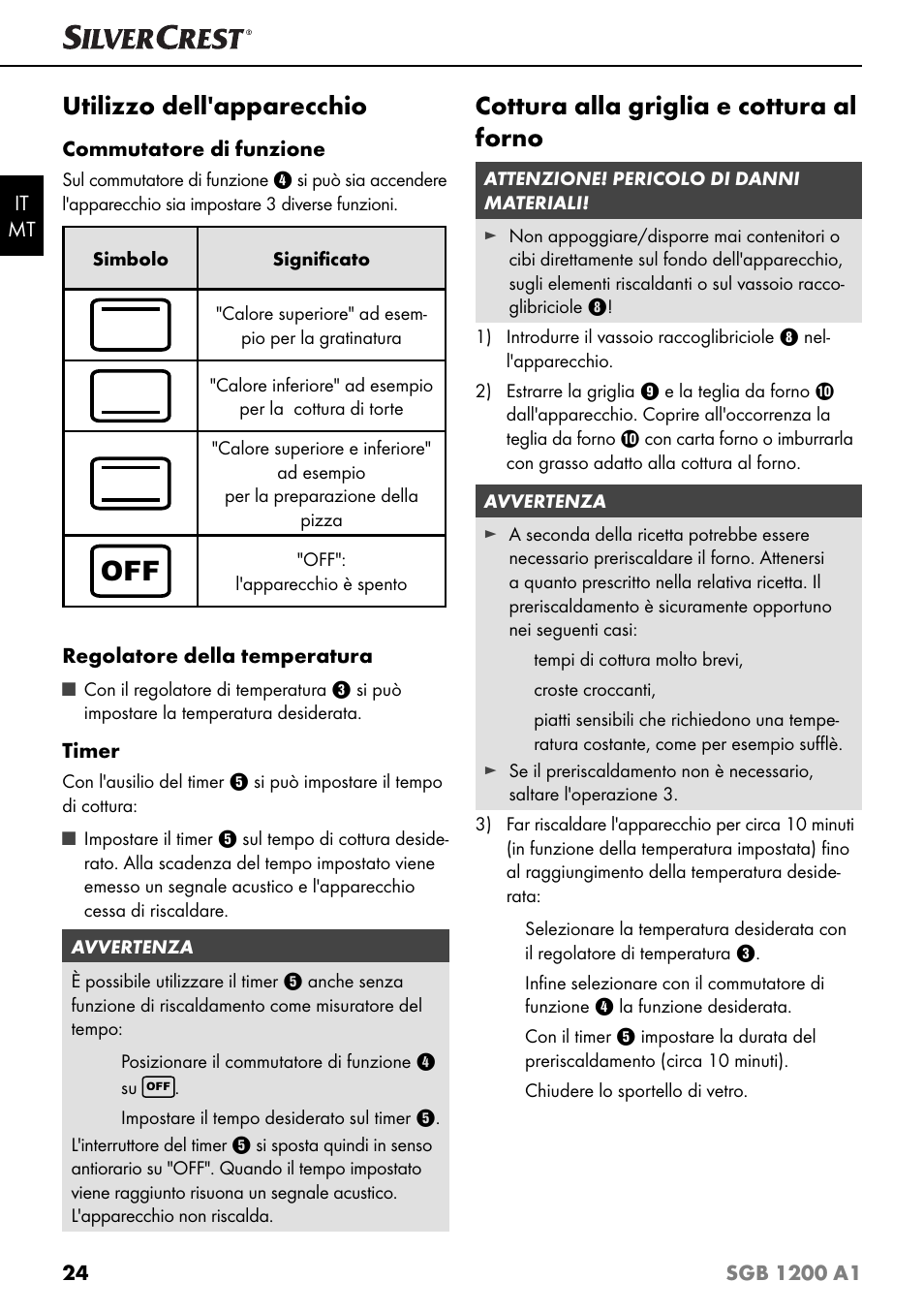 Utilizzo dell'apparecchio, Cottura alla griglia e cottura al forno | Silvercrest SGB 1200 A1 User Manual | Page 27 / 83