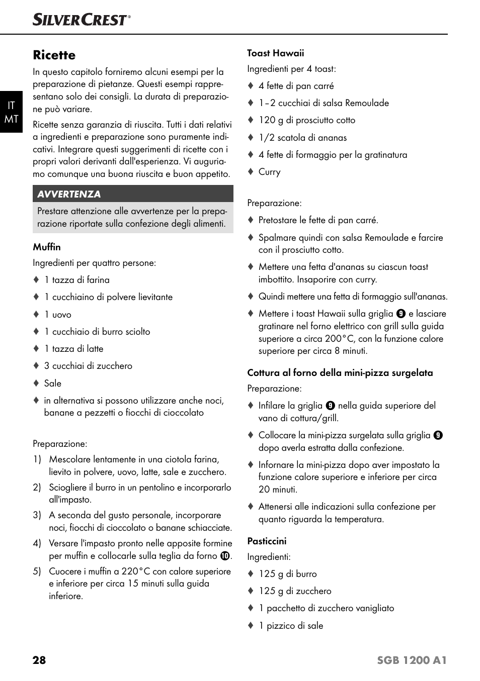 Ricette | Silvercrest SGB 1200 A1 User Manual | Page 31 / 83