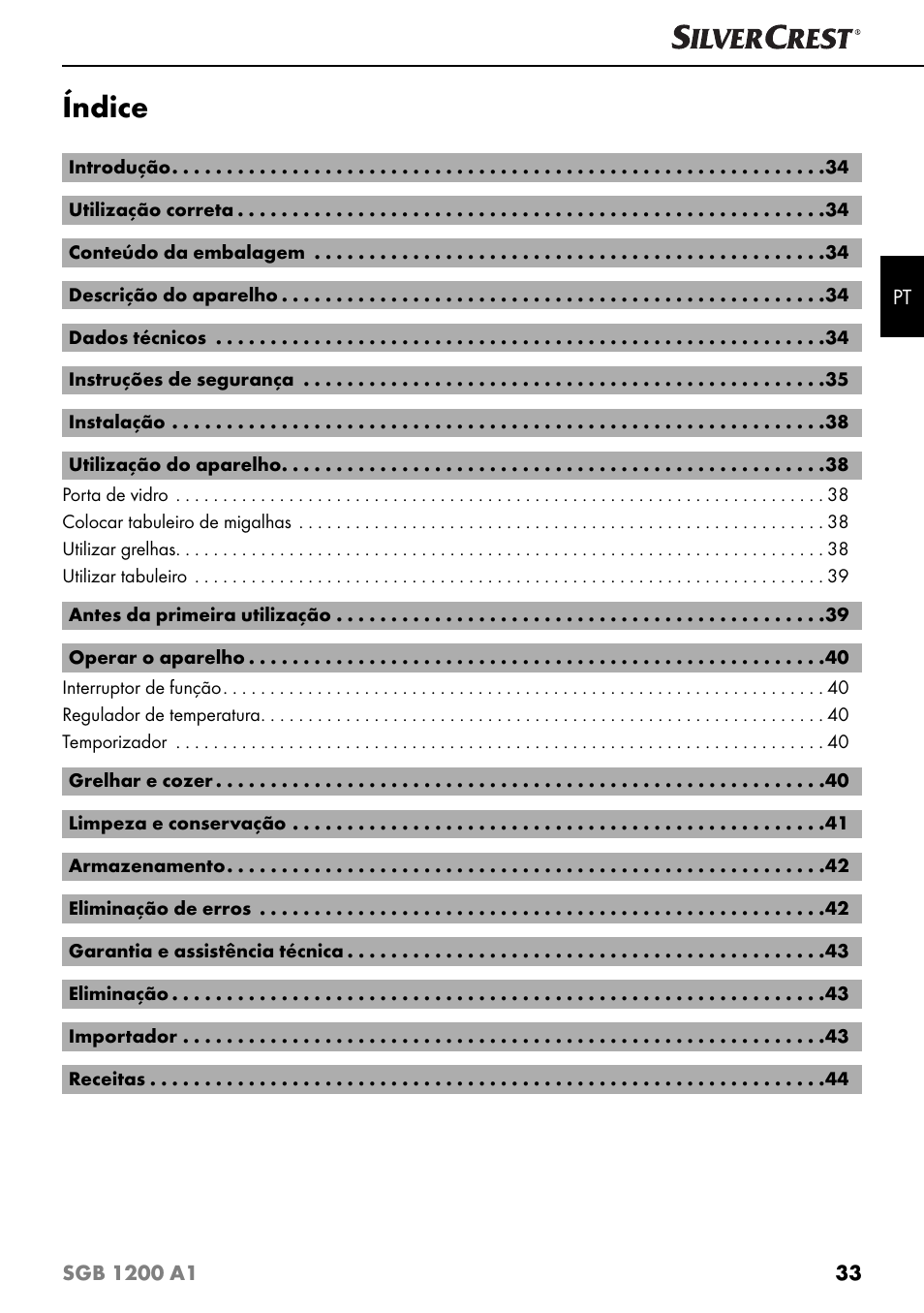 Índice | Silvercrest SGB 1200 A1 User Manual | Page 36 / 83