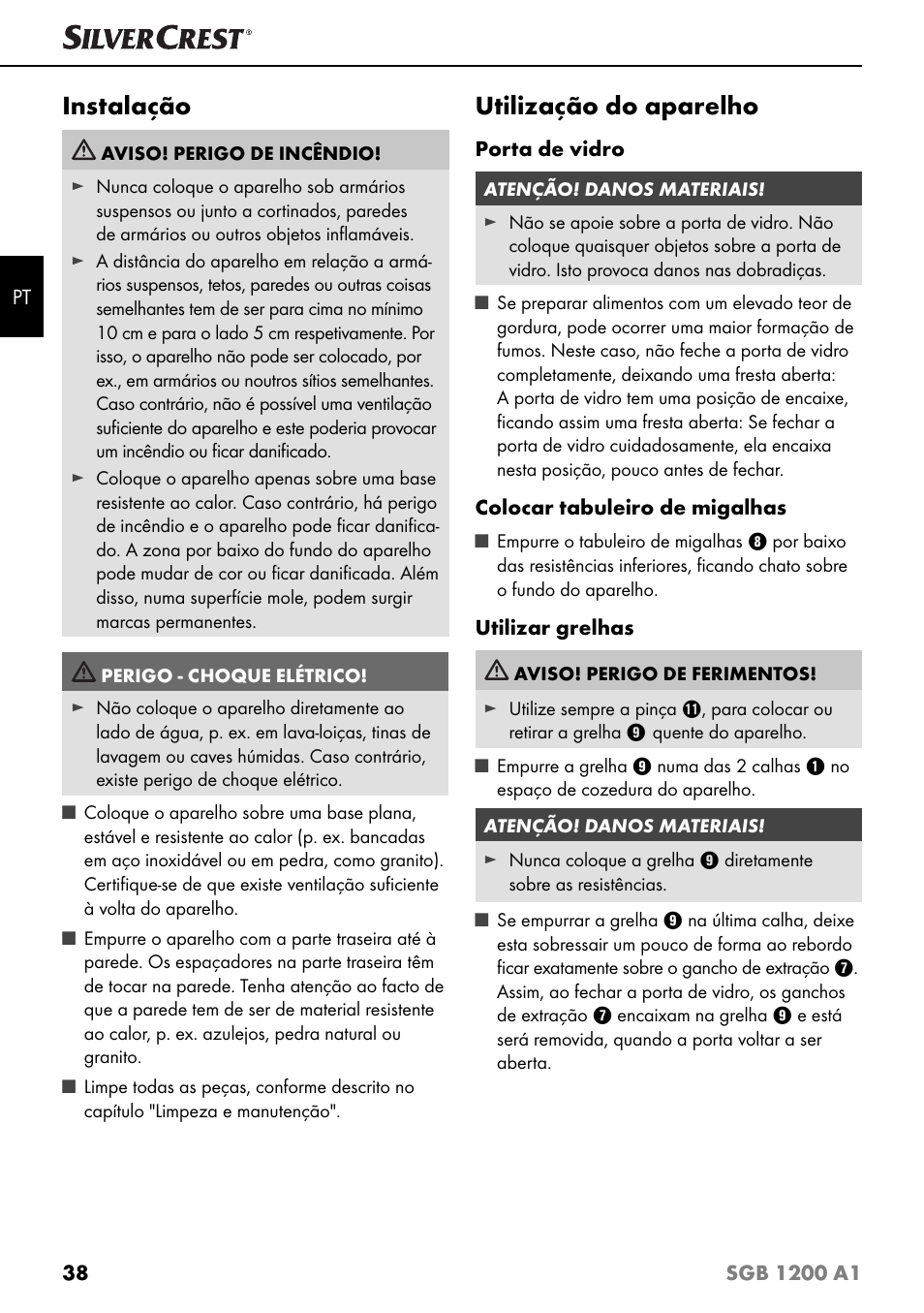 Instalação, Utilização do aparelho | Silvercrest SGB 1200 A1 User Manual | Page 41 / 83