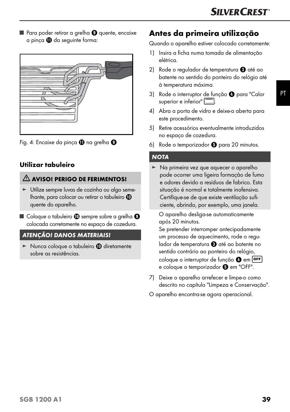 Antes da primeira utilização | Silvercrest SGB 1200 A1 User Manual | Page 42 / 83