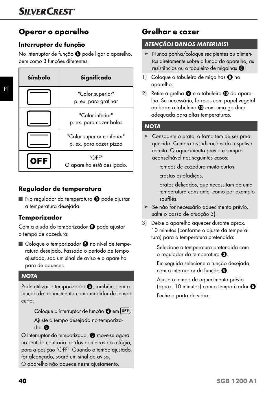 Operar o aparelho, Grelhar e cozer | Silvercrest SGB 1200 A1 User Manual | Page 43 / 83