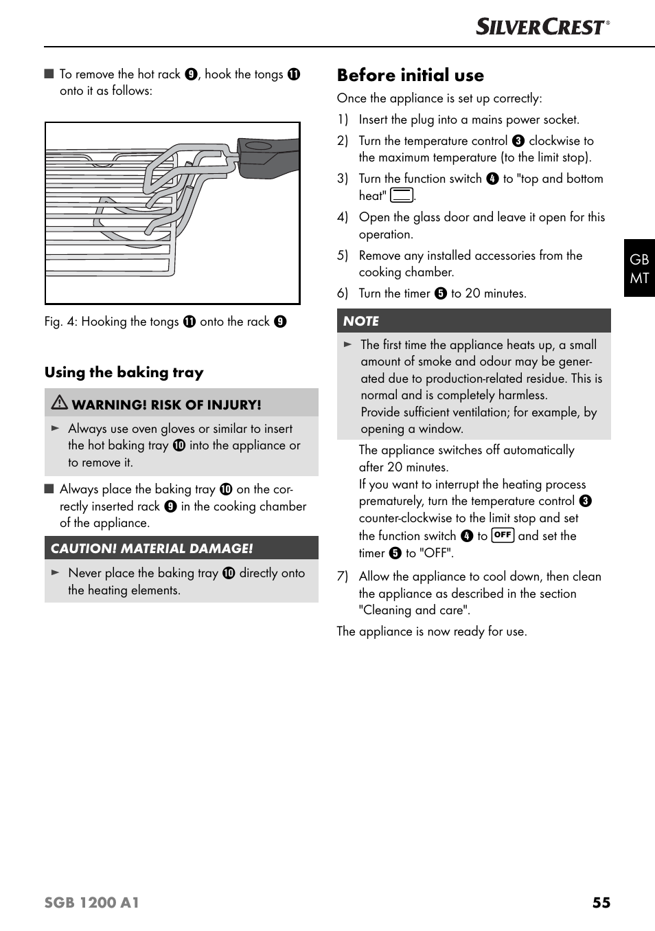 Before initial use | Silvercrest SGB 1200 A1 User Manual | Page 58 / 83