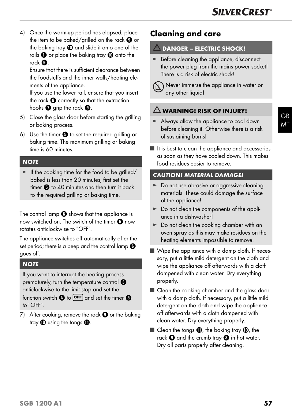 Cleaning and care | Silvercrest SGB 1200 A1 User Manual | Page 60 / 83