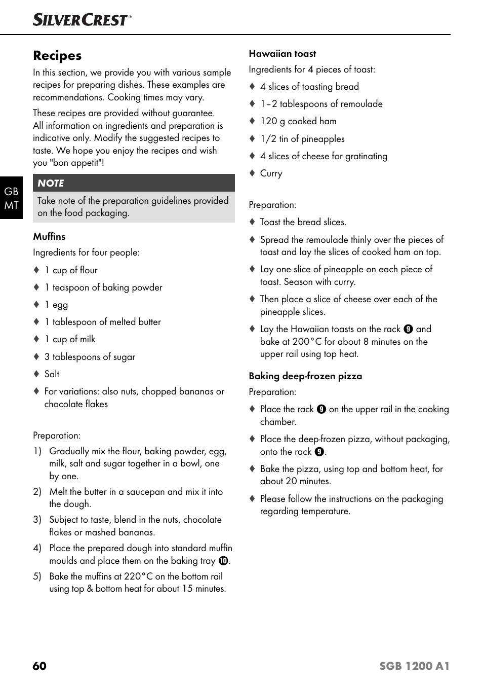 Recipes | Silvercrest SGB 1200 A1 User Manual | Page 63 / 83