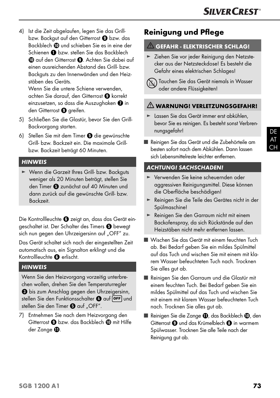 Reinigung und pﬂ ege | Silvercrest SGB 1200 A1 User Manual | Page 76 / 83